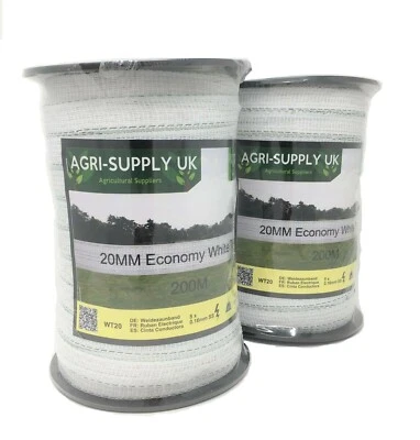 AGRI-SUPPLY ELEKTROZAUNBAND 20MM x 200 Meter Rolle weiß Polyzaun Pferdekoppel 200m