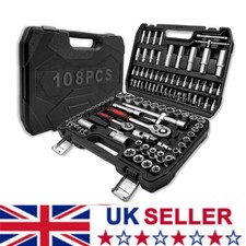108PC 1/2" & 1/4" Socket Set Portable Tool Case For Diy Car Motorcycle Repair UK