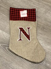NEW Letter "N" Felt Monogram on Brown Burlap Stocking Initial 18" Holiday Style