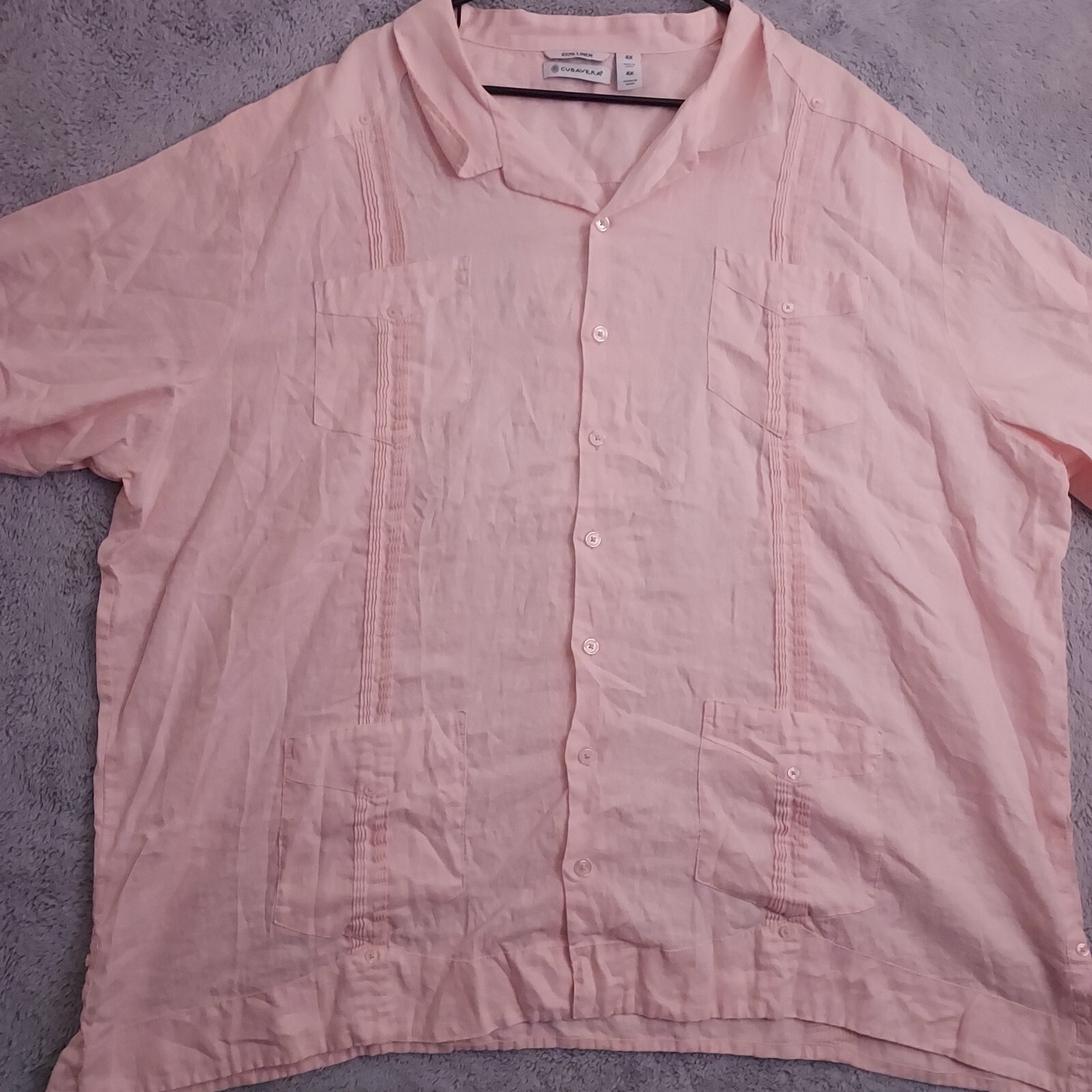 Cubavera Shirt Mens 4XL 100 Linen Guayabera Pink Short Sleeve Pockets