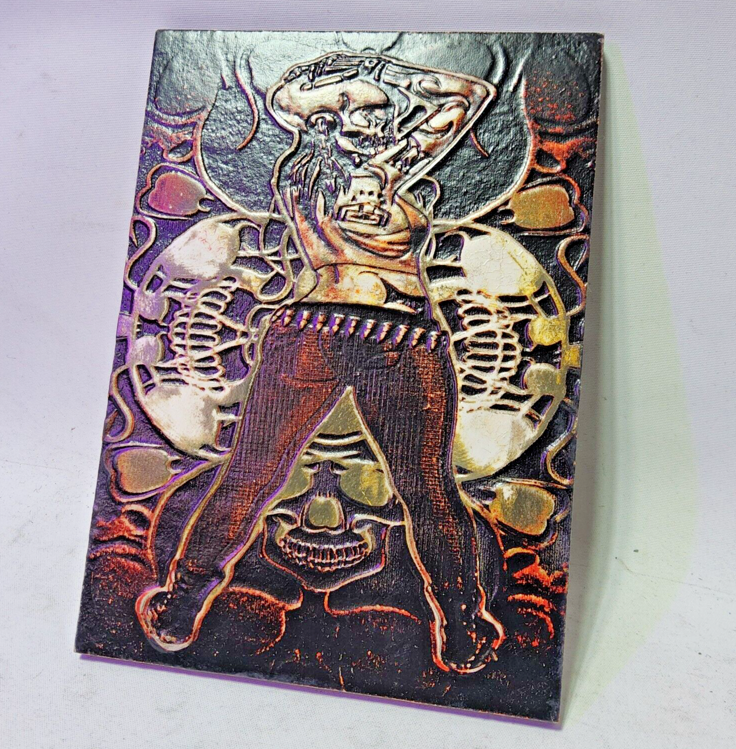 Laser engraved girl wearing vic rattlehead megadeth mask digital mdf art 5x7