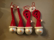 Lot of 4 Snowman Head with Santa Crazy Hat Glass Christmas Ornament