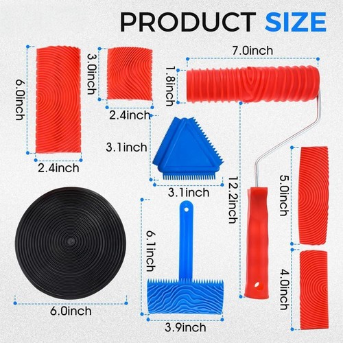 8 x Wood Grain Painting Tool Set with Handle DIY Rubber Wood Grain Tool For Wall - Picture 4 of 8