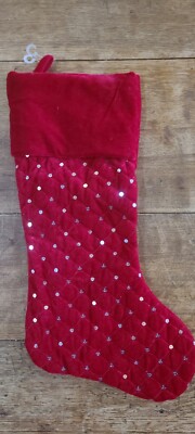 St Nicks Choice Red Velvet Stocking with Sequins Quilted Elegant 18 In