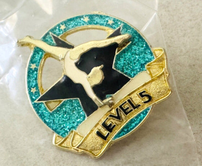 NEW Crown GLITTER Gymnastics Lapel Pin ~LEVEL 5~ Blue