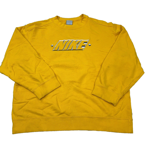 Vintage Nike Sweatshirt Boys Large Yellow Crew Neck Sweater Y2K 2000s Youth *