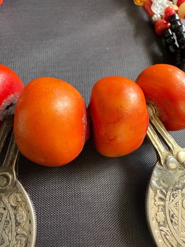 Antique Moroccan 20 Francs AH 1366/1947 Coin Faux Amber Beaded Necklace Berber - Picture 5 of 9