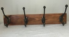 Wood and Iron Cast Rack 4 Hooks Hat Hangers Coats