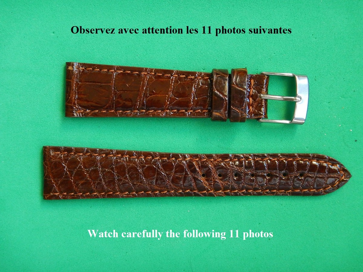 Bracelet En Crocodile Véritable Gris Ardoise – 20 Mm (16 Mm à La Boucle) – Fabrication Française Faite Main