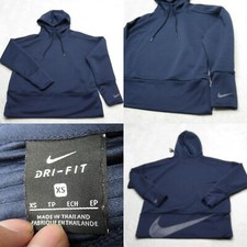 Nike Hoodie Women XS Navy Blue Dri-FIT Ribbed Pullover Hiking Large Swoosh PO