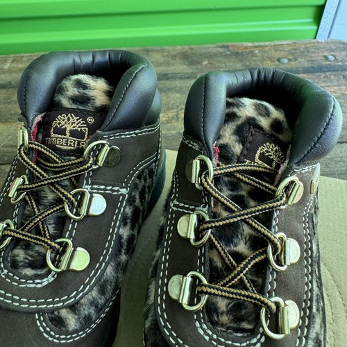 Timberland Field Boots Leopard Luxe Brown Limited Edition Sz 9.5 Toddler NEW - Picture 7 of 9