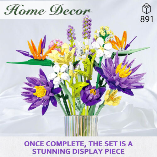 Blumen Bauspielzeugsets, 891 Stück Blauer Lotus Blumenstrauß Bausteine Set Gifts - Bild 18 von 22