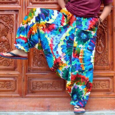 Men Boho Hippy Baggy Trousers Loose Bohemian Pants Harem Festival