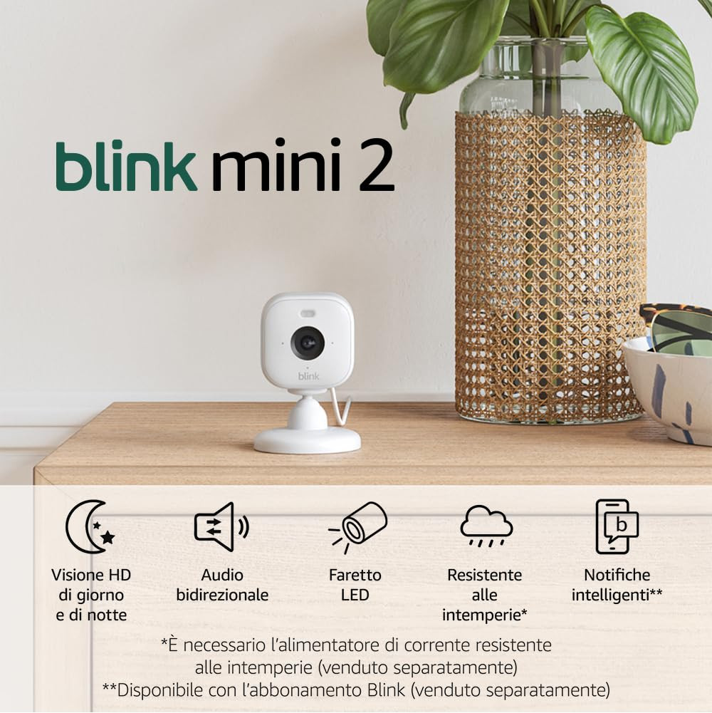 Offerta Blink Mini 2: Videocamera Smart HD Visione Notturna a Colori