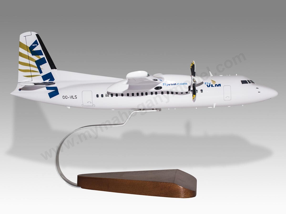 Fokker 50 VLM Desk Wood Airplane New Model Small Scale 1/100