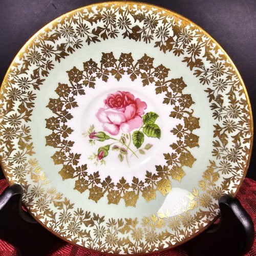 VINTAGE BONE CHINA Teacup & Saucer ENGLAND ~ Clarence WHITE & GREEN & PINK Roses - Picture 9 of 22
