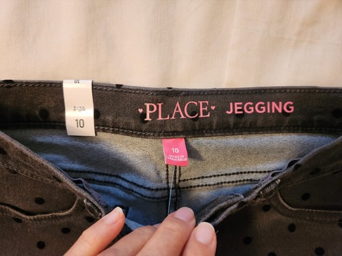 the children's place girls Jegging Denim Jeans Pants Polka Dot Gray Black Sz 10 - Picture 5 of 5