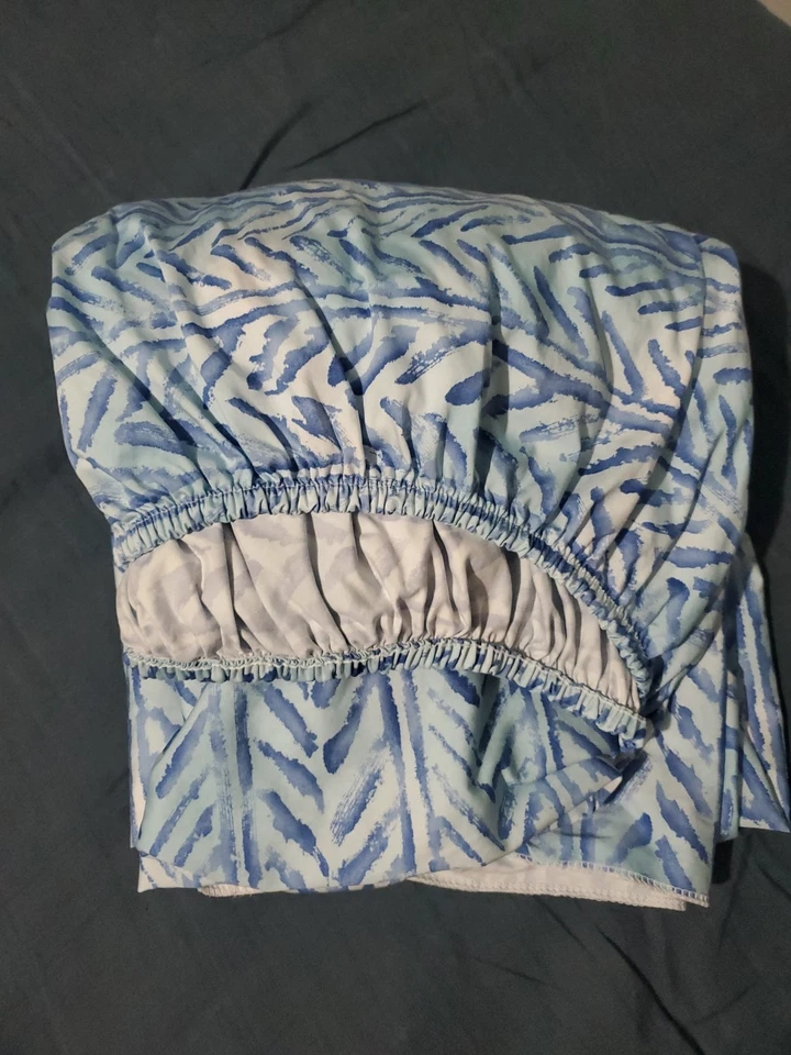 Ralph Lauren Jamaica Espiga Chevron COMPLETO/DOBLE Sábana Ajustable Azul Satén Foto 2 de 4