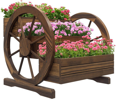 Outsunny 3-Tier Raised Garden Bed, Wooden Wagon Planter Boxes with Drainage Hole