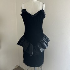 Gunne Sax Dress 4/6 Black 80s Vintage Velvet Ruffle Peplum Prom Formal LBD