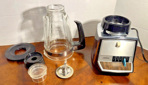 Vintage Appliance Sunbeam Mixmaster Blender And Faux Wood Chrome Model BL-J