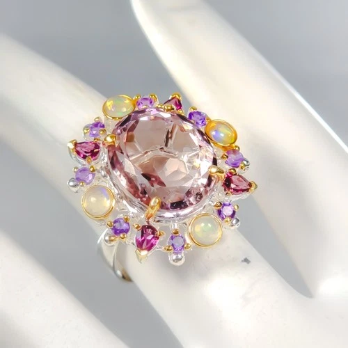 Joyería 12 ct+ Anillo Ametrino Natural Plata de Ley 925 Talla 7.5/R440969 Foto 3 de 4