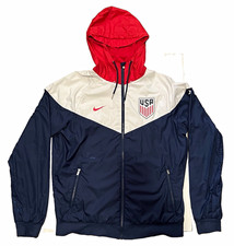 Nike USA Soccer Full Zip Hooded Windbreaker Jacket Navy/White/Red Size M