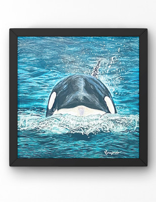 Guajardo Art: Blackfish Orca 6X6 Expressionism Original Scratch Art Wood Panel
