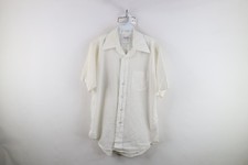 Vintage 60s 70s Streetwear Mens 16 Geometric Short Sleeve Button Shirt White USA