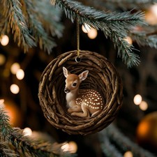 2D Woodland Fawn Ceramic Ornament, Baby Deer Christmas Ornament, Rustic
