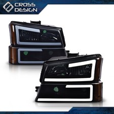 Fit For 03-07 Silverado Avalanche Led Drl Headlights Bumper Lamps Smoked