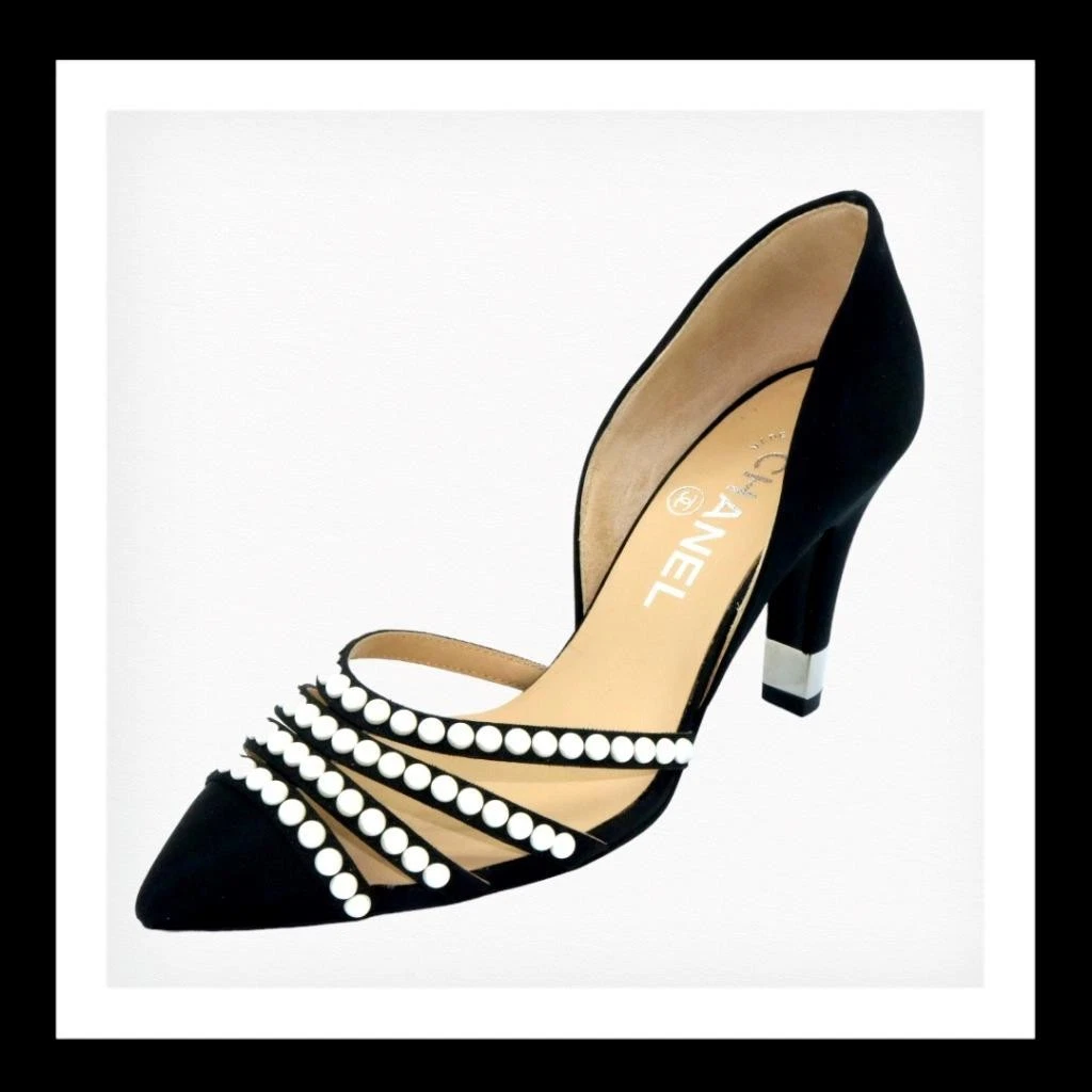 Scatola scarpe Chanel CC logo nero grosgrain dettaglio perlato D'Orsay pump 35 5 SPEDIZIONE GRATUITA