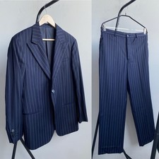 Armani Collezioni Men  s Wool Navy Stripe 1 Button Suit Size 50 fits S/M slim-fit
