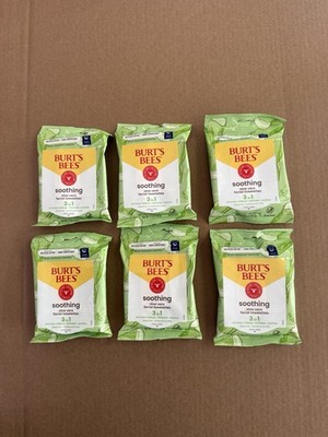 6x Burt s Bees Soothing Aloe Vera Facial Towels Sensitive 10 Ea Pack - 60 Total