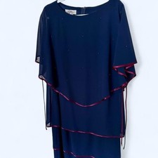 Patra Woman Navy Blue Chiffon Tiered Dress Size 14