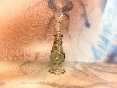 Kleiner hellgrüner und goldener ägyptischer 11 cm - Vintage Glas Parfum/Duft Flakon - 40