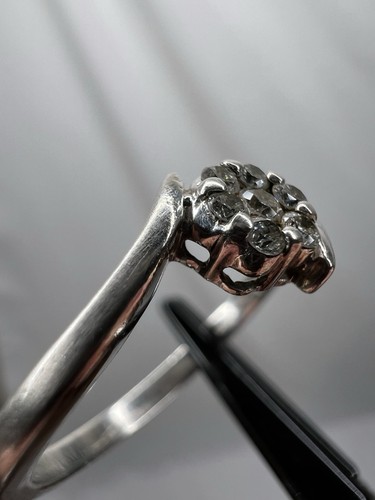 Vintage Natural Diamond Flower Cluster Sterling Silver 925 Ring - Picture 10 of 18