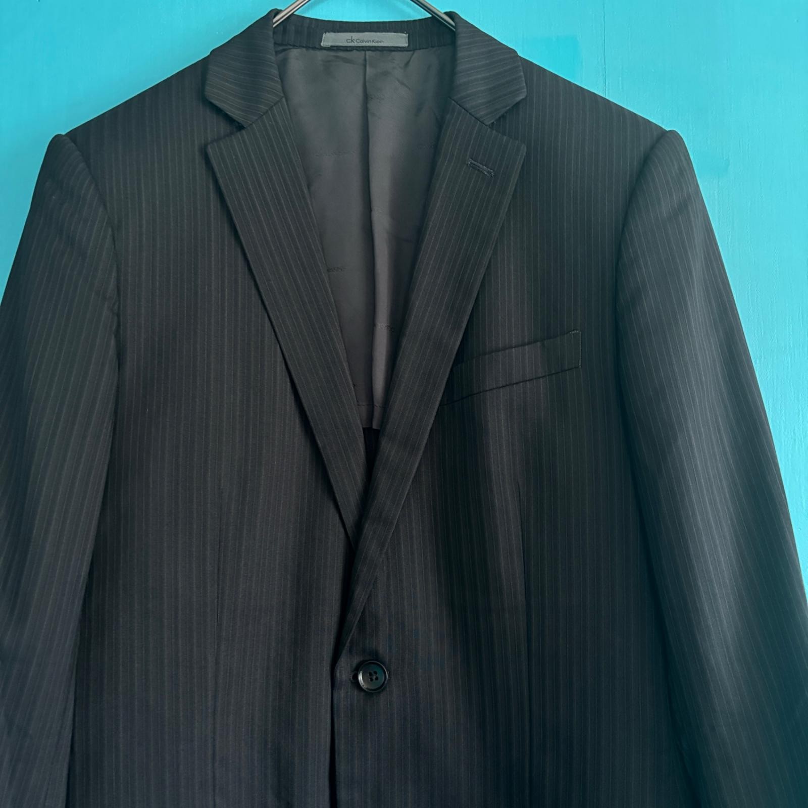 841 ck Calvin Klein Suit Mens 36 W30 Wool Silk Blend Pinstripe Slim 2Btn Japan thumbnail 4