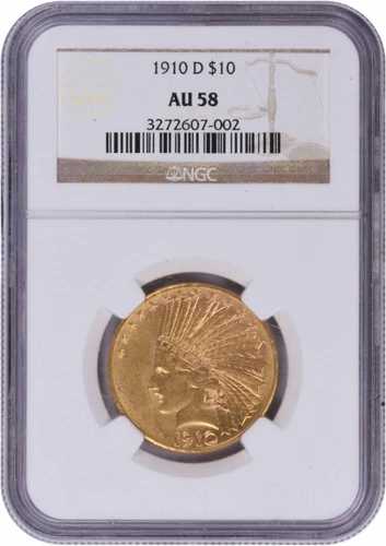 1910-D $10 Gold Indian AU58 NGC