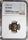 NGC XF-40 BN 1923-S Lincoln Cent, Smooth, Chocolate-Brown specimen.