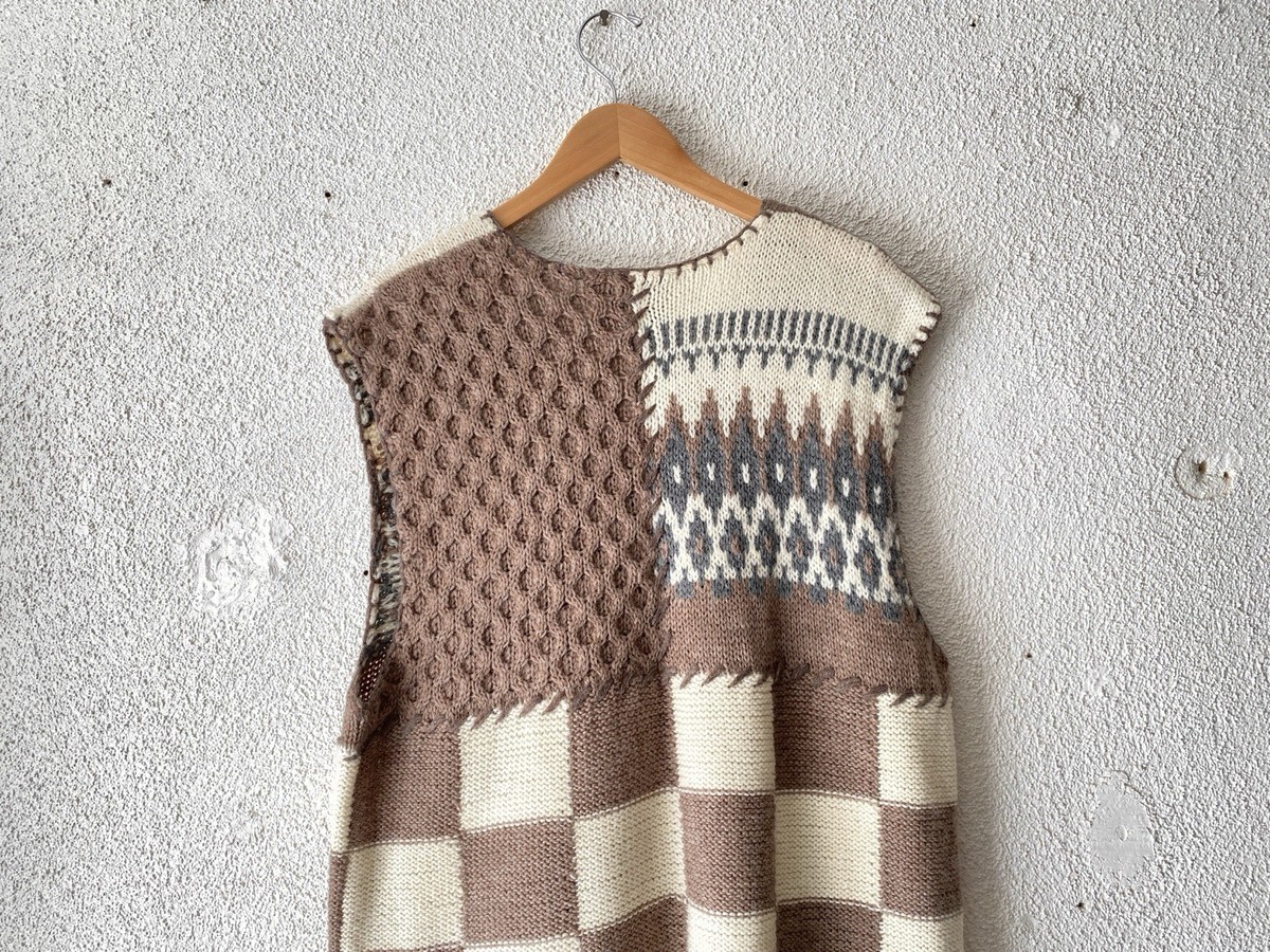 NOMA t.d.ニット Patchwork Hand-knit Vest NOMA t.d. WORK BY HAND PATCHWORK PANEL KNIT SWEATER VEST 4 L