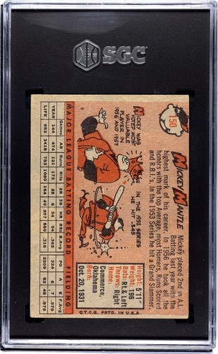 1958 Topps #150 - Mickey Mantle -New York Yankees- HOF - SGC 2 - Picture 2 of 2