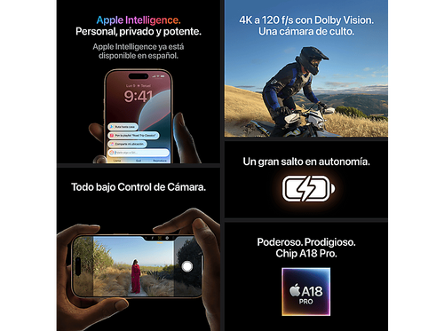 Apple iPhone 16 Pro, Titanio Negro, 128 GB, 6.3 ", Chip A18 Pro,+PROTECTOR ULTRA - Imagen 7 de 9