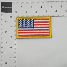 American Flag Patch Embroidered USA Tactical Hook and Loop Yellow Border 3x2 In