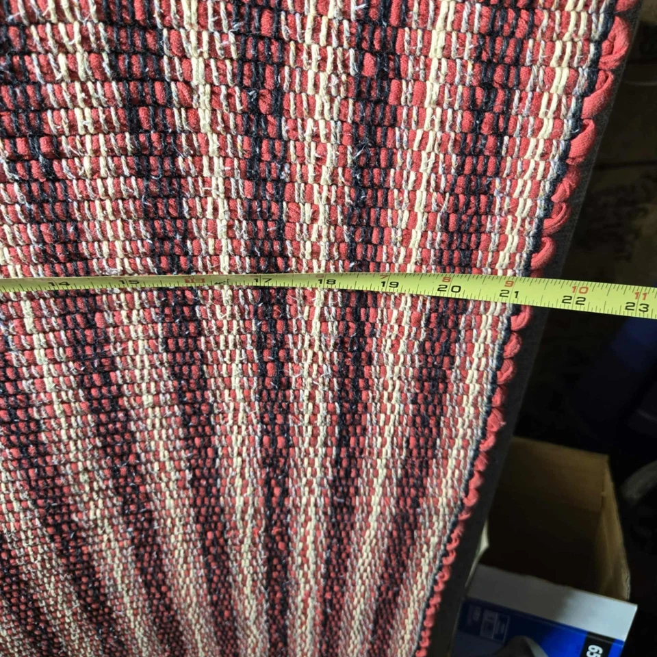 Woven Striped Hall Runner Runner with Fringe Red Black Beige - Image 3 of 3