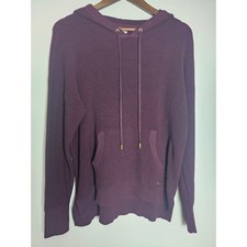 Quiet Luxury Michael Kors Waffle Knit Hoodie Womens L Purple Gold Logo Pullover
