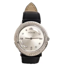 Le Coultre 14K White Gold & Diamond Dial Men's Wristwatch w/ 9-1/4' Leather Band