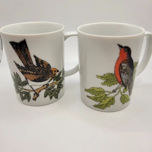 Fitz & Floyd Set Of 2 Wild Song Birds Series Coffee-Tea  8 oz Cups 3.5"