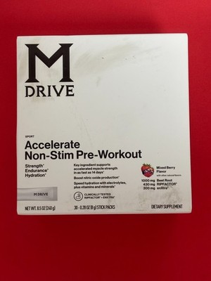 M DRIVE Accelerate Non-Stim Pre Workout 30-.28z Sticks, Exp 02/2026 FREE SHIP!!