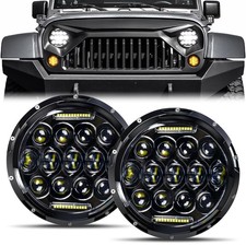 7 Inch Round LED Headlight, DOT Approved H6024 Hi/Lo Beam with DRL Black Hous...
